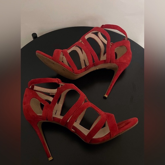 RAYE Red Suede Strappy Heels Party Holiday Office Workwear - Picture 3 of 8